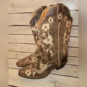 J.B. Dillon Women’s Western Boots Size 9 Brown Floral Embroidered Cowgirl
